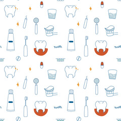 teeth seamlespattern hand drawn in doodle style. cute linear simple illustrations. seamless pattern with cute Teeth, Teeth Seamless Pattern Wallpaper, playful dental-themed illustration featuring cute