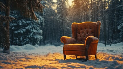 Winter Solitude Chair in Snowy Forest