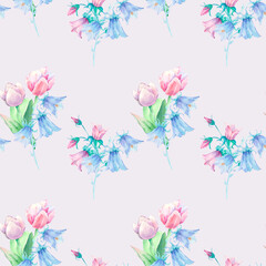 Bouquet of tulips. Flowers. Watercolor. Pattern	
