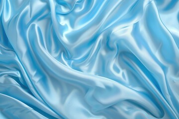 Fototapeta premium Blue satin fabric with soft light and graceful flowing shapes