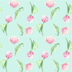 Fototapeta premium Pattern. Floral arrangement. Tulips. Watercolor.