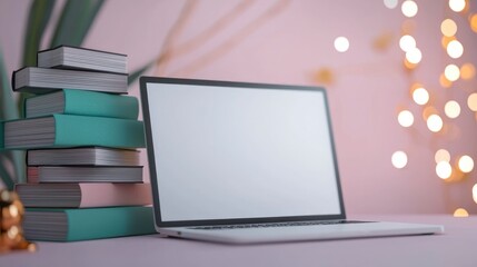 Pastel Laptop Mockup  Online Learning  Books  Study  Education