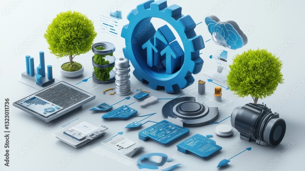 Poster process analytics infographic concept. comprehensive digital optimization strategies for enhancing b