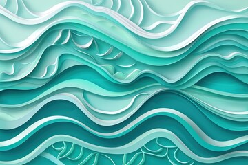 Fototapeta premium Colorful layered abstract art in blue and green tones of waves