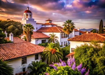 Santa Barbara Luxury Homes: Stunning Coastal California Architecture, Orange Rooftops, Lush Greenery