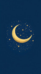 Naklejka premium Gold Crescent Moon and Stars on Dark Blue Night Sky