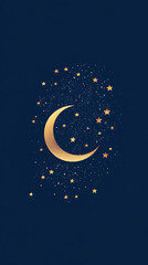 Naklejka premium Golden Crescent Moon and Stars on Dark Blue Night Sky