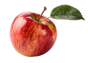 Red apple with leaf, isolated on black background