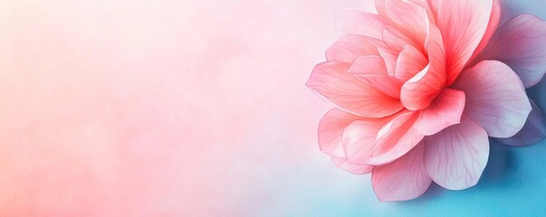 Fototapeta premium Floral illustration abstract background idea. A delicate pink flower emerges against a soft pastel background, symbolizing beauty.