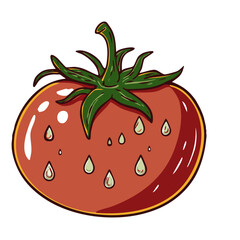 Obraz premium Fresh Juicy Tomato with Water Droplets in a Hand-Drawn Style