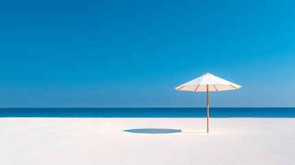 Relaxing Beach Umbrella on Empty Shore Under Clear Blue Sky