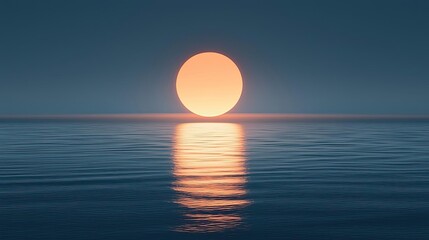 Obraz premium Seascape abstract background concept. Serene sunset view over tranquil waters with a glowing sun reflecting on the surface.