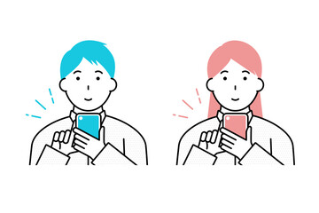 スマホを使う若い男性と女性のイラスト