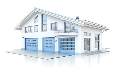 Modern White House with Double Garage Doors Balcony and Large Windows