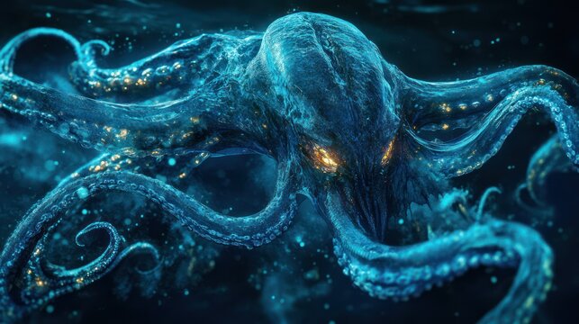 Glowing Octopus, Deep Sea, Fantasy, Game Art