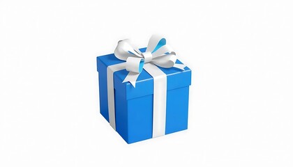 Blue Gift Box White Ribbon 3D White Background Cutout