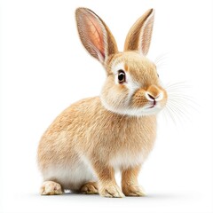 Obraz premium Adorable Brown and White Fluffy Rabbit Sitting on White Background