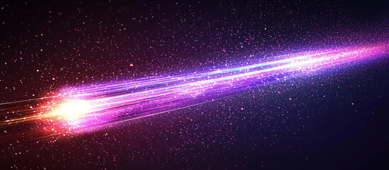 Obraz premium Laser beam bright abstract shining. Light path due to acceleration speed on night road. Laser of fast light passing over darkness