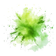 Vibrant Green Watercolor Splash on Transparent and White Background