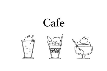 カフェ　喫茶店　イラスト　スイーツ　白黒　線画