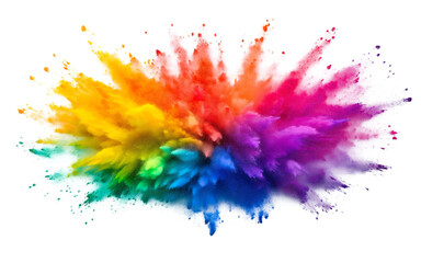 Abstract colored powder splatter isolated on transparent background
