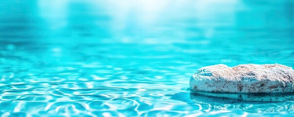 Fototapeta premium Waterscape abstract background concept. A serene water surface with ripples and a smooth stone in the center, reflecting sunlight.