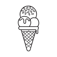 Triple Scoop Ice Cream Cone Outline for Dessert and Summer-Themed Design