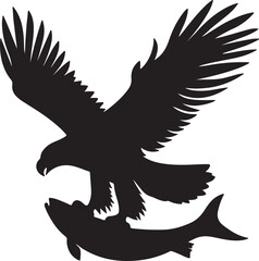 eagle bird catching fish silhouette design vector art illustration
