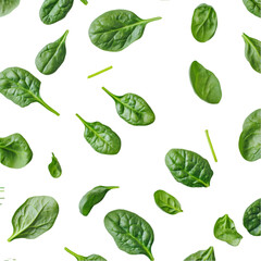 Bunch of fresh spinach leaves isolated white and transparent background. PNG cutout.