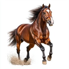 Obraz premium Chestnut Horse Running Against White Background