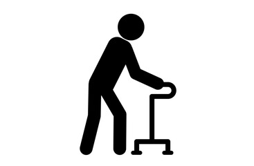 リハビリをイメージした歩行補助杖をつく人物アイコン