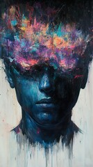 Fototapeta premium Cosmic Mind: A Surreal Portrait in Vibrant Hues
