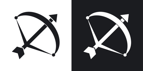 Bow arrow icons set in flat filled style.