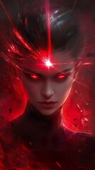 Fototapeta premium Fiery Woman: A Digital Painting of Intense Power and Energy