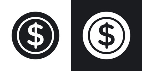 Coin icons set in flat filled style.