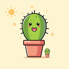 Cute cactus in pot and mini cactus vector illustration