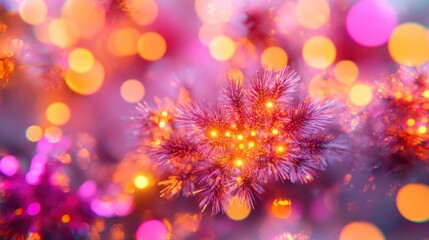 Pink Christmas Tree Branch with Golden Lights