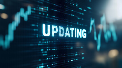 Obraz premium Dynamic Data Update: A digital interface displaying the word 