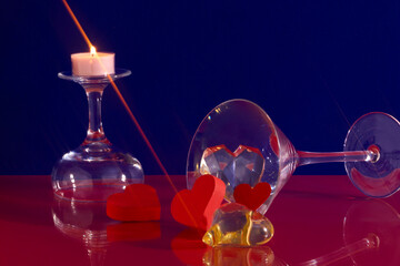 Romantic Still Life With Candle and Heart Decorations on Striking