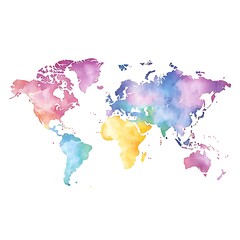 Colorful Watercolor World Map Illustration A vibrant artistic representation of global geography.