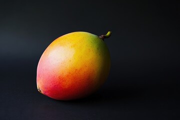 A Colorful Mango Resting Against a Dark Black Background
