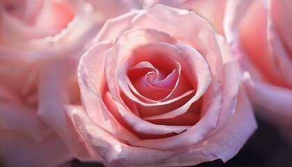 vibrant close up of a delicate pink rose bloom in soft focus
