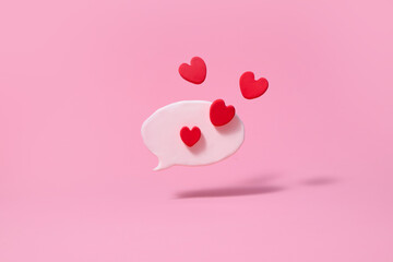 Speech bubble with love hearts. Dating chat box banner.