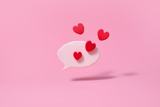 Speech bubble with love hearts. Dating chat box banner.