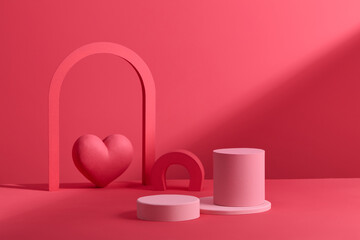 Happy Valentine's day showcase background with podium, love hearts
