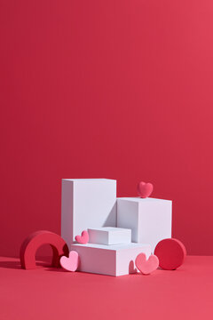 Happy Valentine's day banner. heart, gift and box in red backround