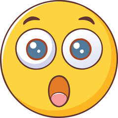 Surprised emoji with wide eyes and open mouth, A yellow surprised emoji with wide eyes and an open mouth, showing shock, astonishment, and excitement in a playful and exaggerated way.
