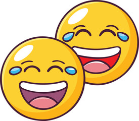 Two laughing emojis with tears of joy, Two joyful yellow laughing emojis with tears of joy, symbolizing laughter, fun, and happiness in a playful and expressive manner.
