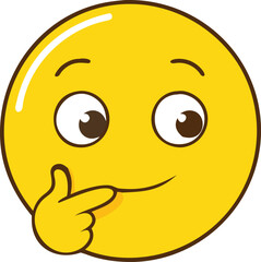 Thinking emoji with finger on chin, A yellow thinking emoji with a hand on its chin, conveying curiosity, contemplation, or deep thought in a playful and cute manner.
