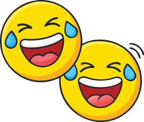 Two laughing emojis with tears of joy, Two yellow laughing emojis with tears of joy, conveying extreme laughter, fun, and happiness in a playful and expressive manner.
